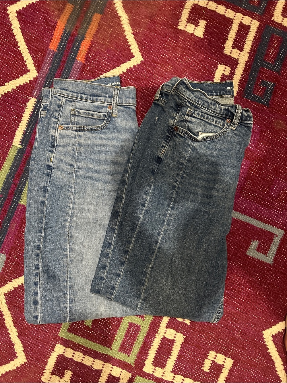 Old Navy Denim Barrel Jeans Pair in Light Blue & Dark Blue